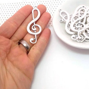 10 Large Treble Clef Charms - Music Charm - Treble Clef Pendant - Lead Free - Charms in Bulk - Musical Theme - Antique Silver - 60mm