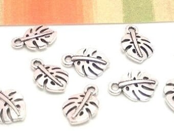 10 or 50 Silver Leaf Charms - Monstera Leaf - Silver Leaves - Lead Free - Charms in Bulk - Small Silver Charms - Bulk Leaf Charms - 13mm