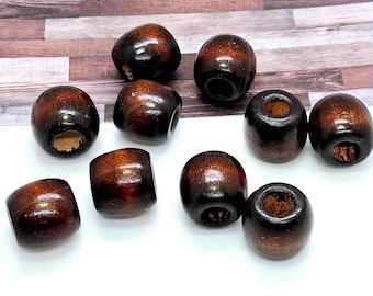 Dark Brown Wood Tube Beads,  Large Hole, Macrame Beads (16mm, 10 pieces)