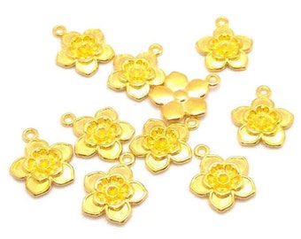 10 Gold Flower Charms - Cherry Blossom - Gold Tone - Charms in Bulk - Lead Free Charms - Gold Flower Pendant - 20mm