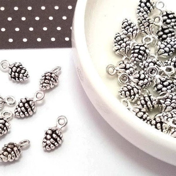 10, 50 or 100 Silver Pine Cone Charms - Antique Silver - Christmas Charms - Small Silver Charms - Lead Free - Charms in Bulk - 13mm