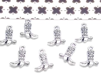 Silver Cowboy Boot Charms, Metal Alloy, Western Jewelry Pendants (16mm, 10, 50 or 100pieces)