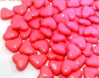 Pink Heart Beads, Acrylic Plastic, Valentines Jewelry Craft Bead (12mm, 100 pieces)