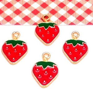 4 or 10 Strawberry Charms - Enamel Strawberry Charms- Strawberry Pendant - Colorful Charm - Fruit Charms  - Cute Charms - Food Charm - 20mm