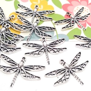 10 or 50 Silver Dragonfly Charms - Large Dragonfly Charm - Lead Free - Charms in Bulk - Dragonfly Pendant - Antique Silver - 25mm