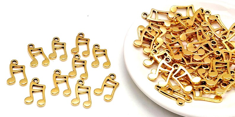 Note Charms Gold Music Note Charms, Metal Alloy, Small Jewelry Pendants (16mm, 10 ...