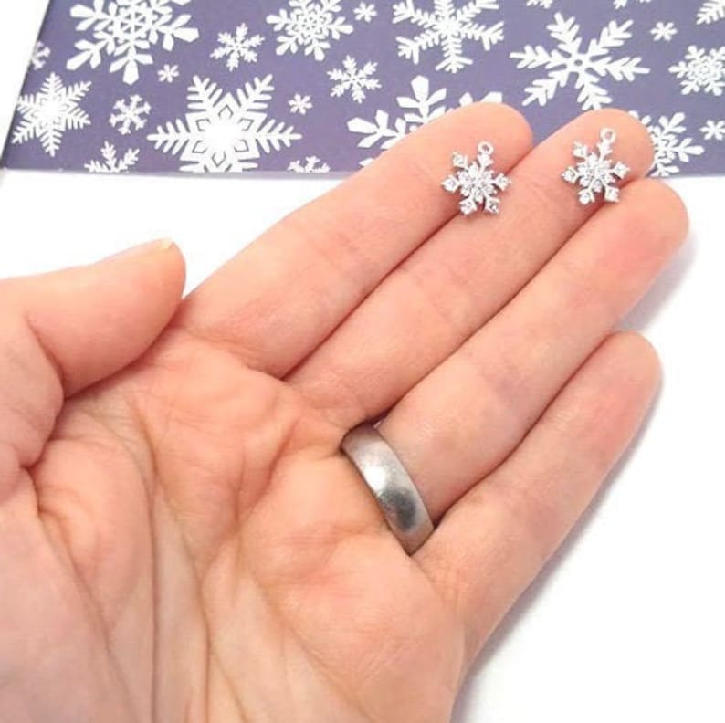 2 Pieces Crystal Snowflake Charms Silver Snowflake Charms Crystal Rhinestone Snowflake Christmas Charms Snowflake Pendant 14mm image 1