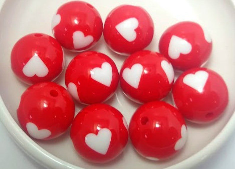 10 Red Heart Beads Acrylic Heart Bead Valentines Etsy