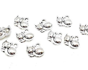 Silver Cat Charms, Metal Alloy, Pet Pendant, Jewelry Supplies (12mm, 10 or 50 pieces)