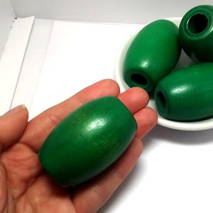 Extra Large Green Wood Bead - Vintage with Some Fading/Shading in Color - Wooden - Large Hole - Macrame Bead - 52mm - Sold per Piece