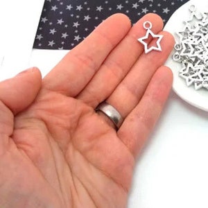 10 Silver Star Charms - Antique Silver - Open Star Charms - Lead Free Charms -  Star Charms in Bulk - Celestial Charm - 20mm