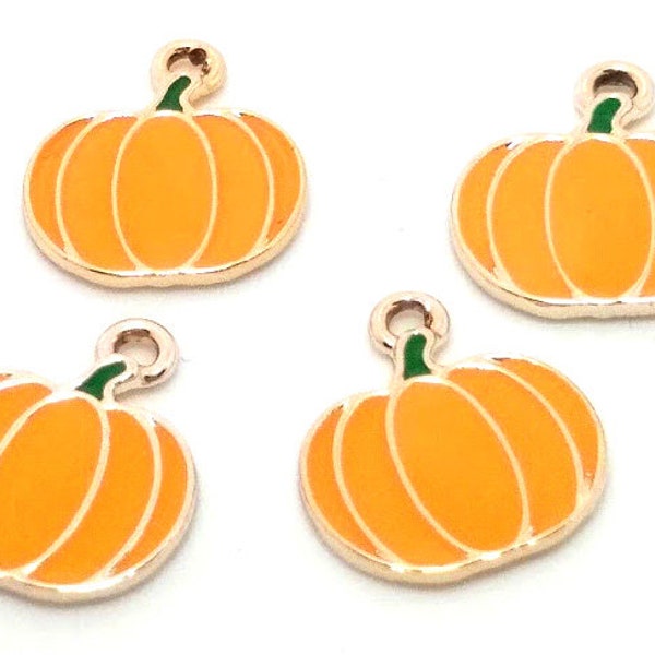 4 or 10 Orange Pumpkin Charms - Colorful Charm - Light Peachy Orange and Gold - Enamel Pumpkins - Pumpkin Pendant - Halloween Charms - 18mm