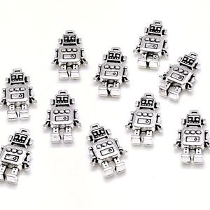 10 or 50 Silver Robot Charms - Metal Robot Charms - Tech Charms - Lead Free - Charms in Bulk - Robot Pendant - Geek Charms - 18mm
