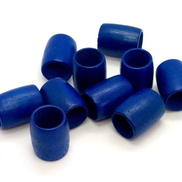 10 Blue Wood Beads - Large Hole - Wooden Bead - Cobalt Blue - Macrame Beads - Vintage Wood Beads - Hair Beads - 19mm