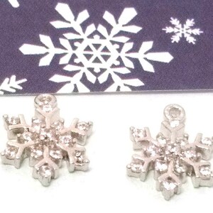 2 Pieces Crystal Snowflake Charms Silver Snowflake Charms Crystal Rhinestone Snowflake Christmas Charms Snowflake Pendant 14mm image 2