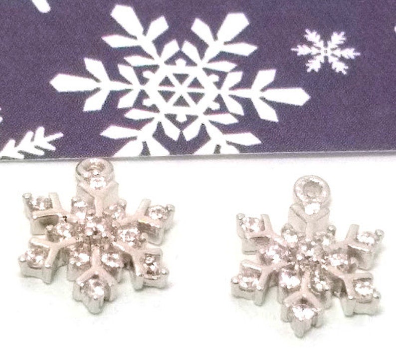 2 Pieces Crystal Snowflake Charms Silver Snowflake Charms Crystal Rhinestone Snowflake Christmas Charms Snowflake Pendant 14mm image 2