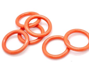 Vintage Plastic Rings, Orange Retro Plastic Hoop,  Circle Link (33mm, 6 pieces)