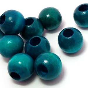 10 Wooden Macrame Beads - Teal Wood Beads - Vintage Wood Bead - Beads with Large Hole - Blue Wood Beads - Macrame Beads - Hair Bead  - 19mm