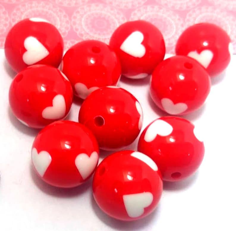 10 Red Heart Beads Acrylic Heart Bead Valentines Etsy