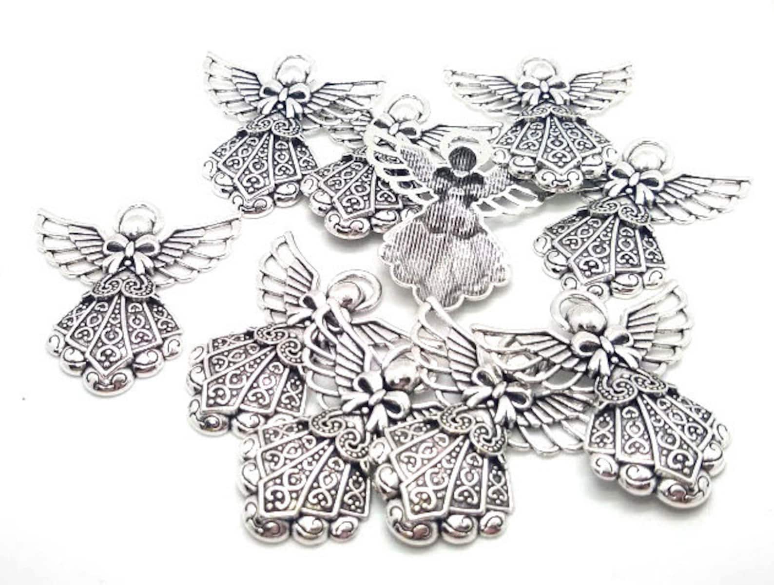 10 or 30 Silver Angel Pendant Extra Large Charm Pocket Etsy