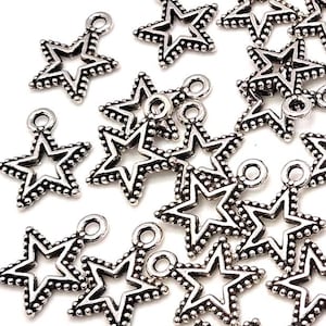 Silver Star Charms, Metal Alloy, Celestial Jewelry Pendants (18mm, 10 or 50 pieces)