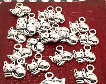 10, 20 or 50  Silver Cat Charms - Small Cat Charms - Pet Charms - Lead Free Charms - Charms in Bulk -Bulk Cat Charms - Silver Kitty - 14mm