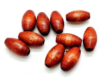 Brown Wood Beads, Tapered Tube, Vintage Wooden Bead (18mm, 10 pieces)