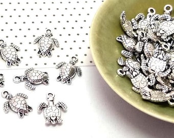 Silver Sea Turtle Charms, Metal Alloy, Animal Jewelry Pendants (16mm, 10, 50 or 100pieces)