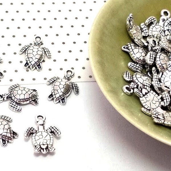 10, 50 or 100 Silver Turtle Charms - Sea Turtle - Small Turtle Charms - Terrapin - Lead Free Charms - Charms in Bulk - Turtle Pendant - 16mm