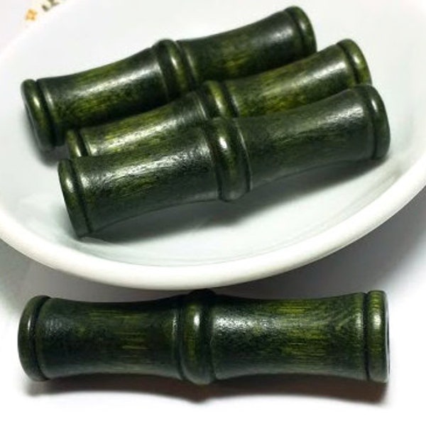 4 or 12 Large Green Wood Beads - Green Wooden Beads - Wood Macrame Beads - Beads with Large Hole - Vintage Macrame Beads - Hair Beads - 60mm