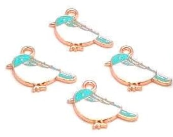 Enamel Blue Bird Charms, Gold Tone, Animal Jewelry Pendants (15mm, 4 or 10 pieces)
