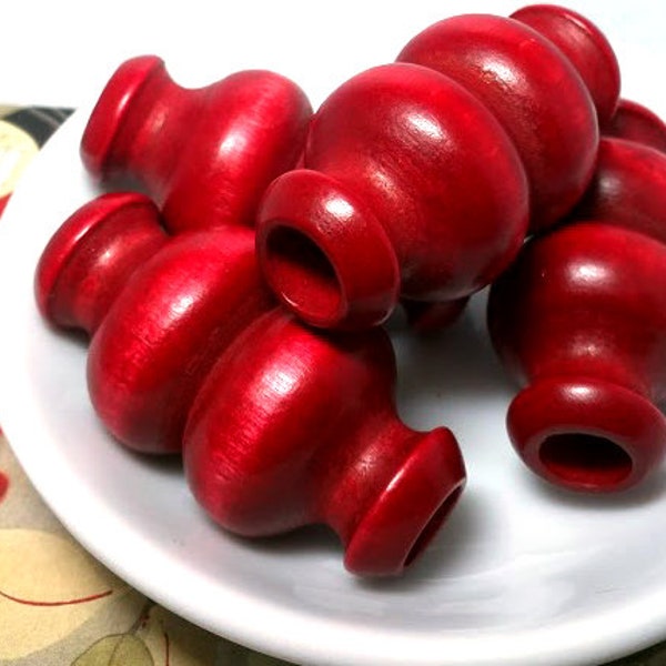 4 or 8 Red Large Hole Wood Beads - Red Wooden Beads - Wood Macrame Beads - Beads with Large Hole - Vintage Macrame Beads - Hair Beads - 50mm