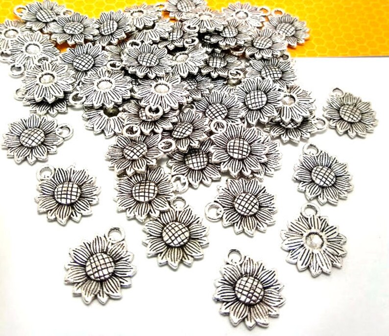 50 Pieces Bulk Sunflower Charms Silver Sunflower Charm Etsy