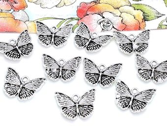 Silver Butterfly Charms, Metal Alloy, Insect Animal Pendants (19mm, 4, 10 or 20 pieces)