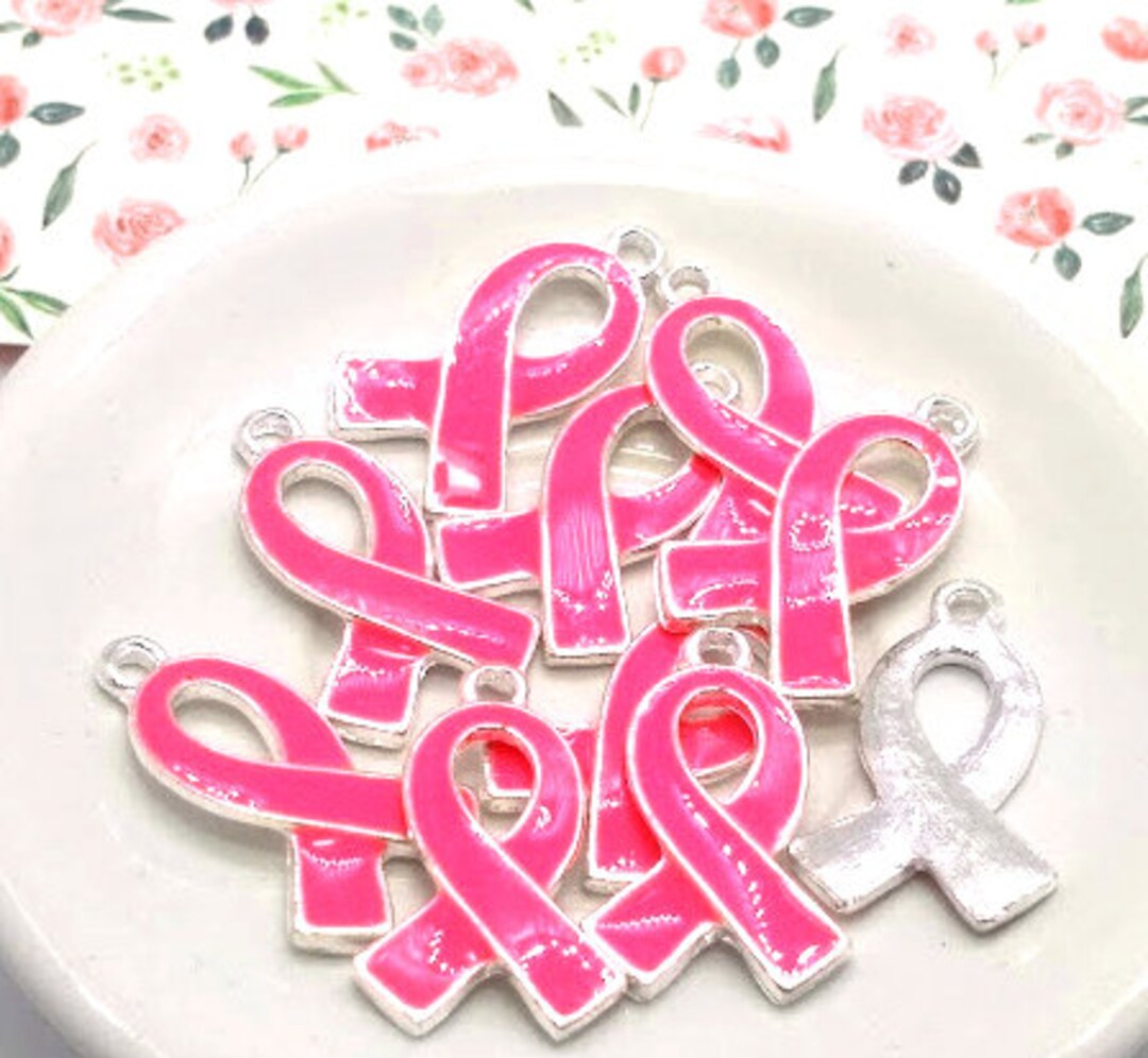 10 Pink Ribbon Charms Awareness Ribbon Breast Cancer Awareness Enamel