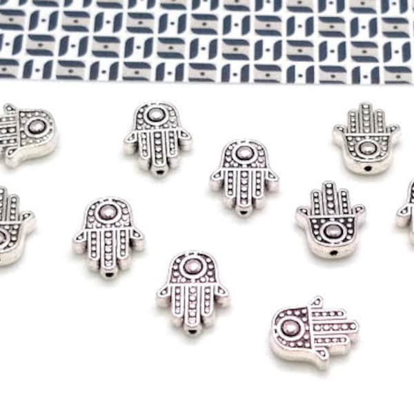 10, 50 or 100 Silver Hamsa Hand - Hand Beads - Hand of Buddha - Spiritual - Hand of God - Lead Free - Beads in Bulk - Hand of Fatima - 12mm