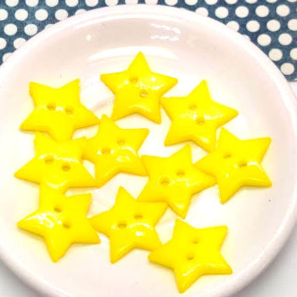 4, 10 or 50 Yellow Star Buttons - Plastic Star Buttons - Celestial Button - Bulk Star Buttons - Sew On - Two Hole Button - 18mm