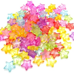 100 or 500 Transparent Acrylic Star Beads - Assorted Colors - In Bulk - Plastic Star Beads - Transparent Mixed Color Star Beads - 13mm