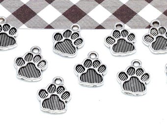 Breloques empreintes de pattes en argent, alliage de métal, pendentifs de bijoux pour chien et chat (15 mm, 10 ou 50 pièces)