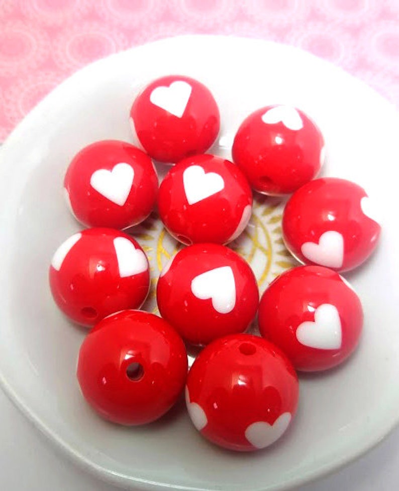 10 Red Heart Beads Acrylic Heart Bead Valentines Etsy