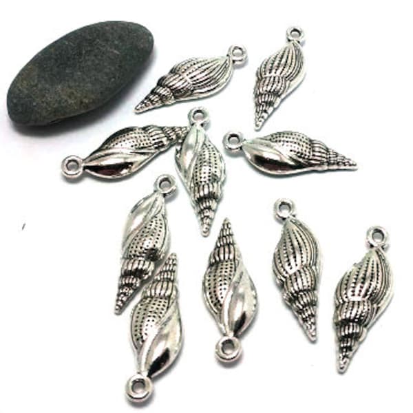 10 or 50 Sea Shell Charms in Bulk - Antique Silver Shell Charms - Lead Free Charms - Silver Seashell Charm - Silver Conch Shell - 23mm