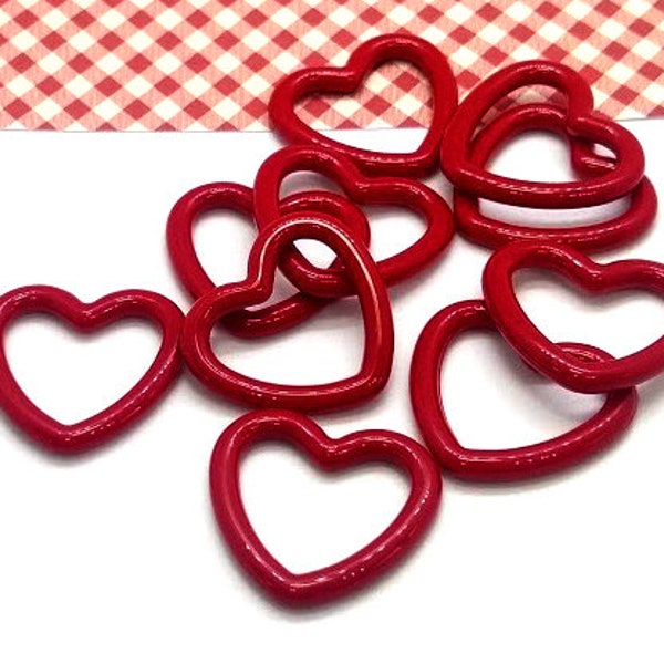 10 Red Heart Linking Rings - Acrylic Red Heart - Heart Connectors - Red Plastic Heart - Valentines Day - Heart Frame - 27mm