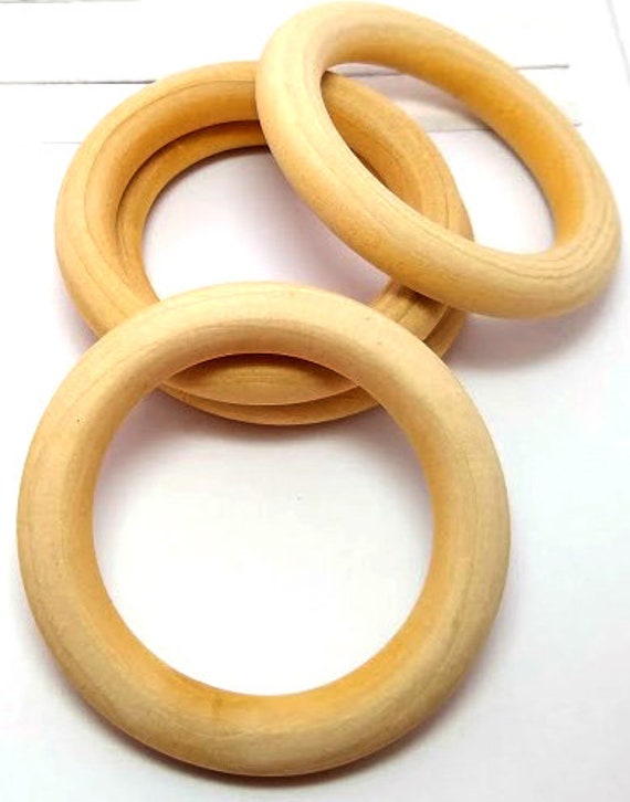 4 or 10 Wood Rings 64mm Wooden Rings for Macrame Large Wooden