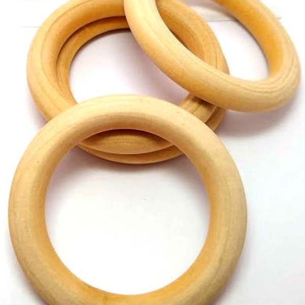 4 or 10 Wood Rings - 64mm - Wooden Rings for Macrame - Large Wooden Rings - Natural Wood Rings - Wood Donuts  - Wood Rings for Plant Hanger