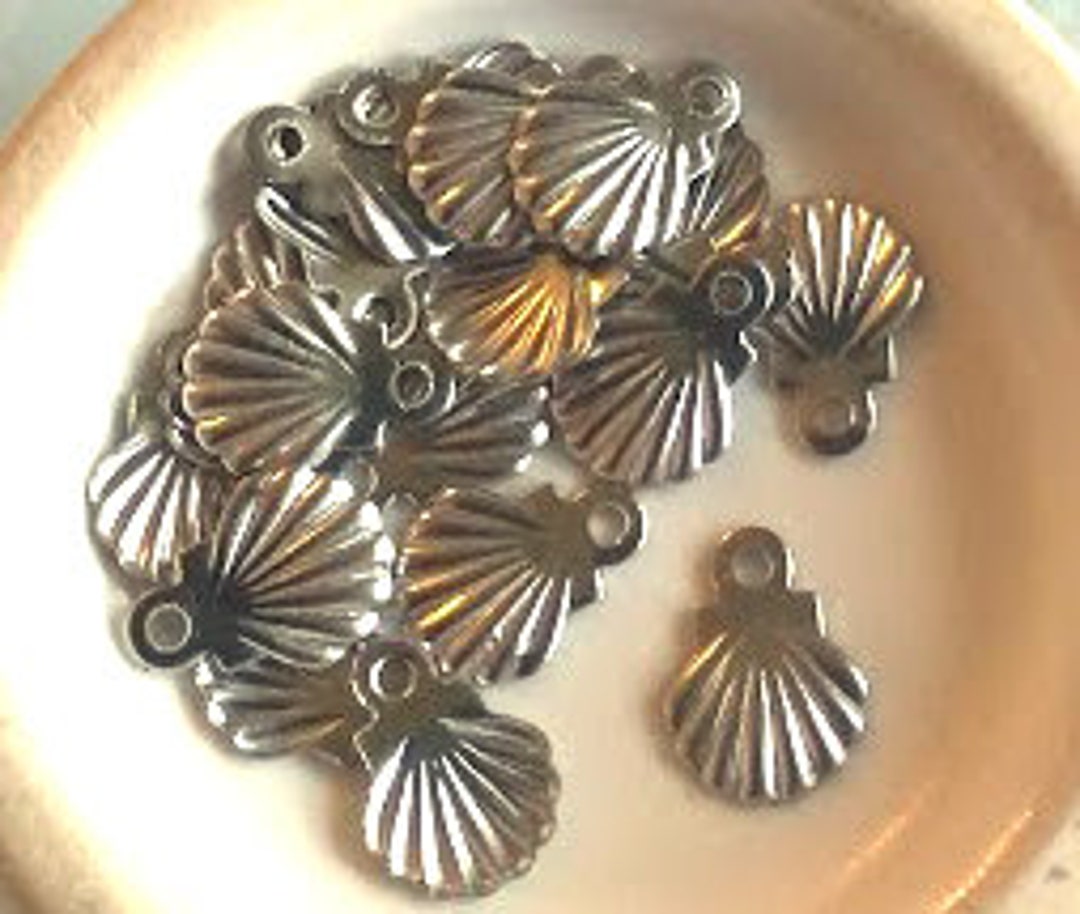 50 Antiqued Silver Plated Pewter Sea Shell Charms, 11x11mm Single Sided, Beach Theme