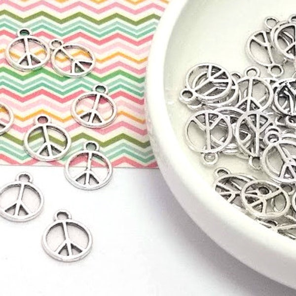 10, 50, or 100 Small Peace Sign Charms - Silver Peace Charms - Hippie Charms - Lead Free Charms - Charms in Bulk - Silver Peace Sign - 13mm