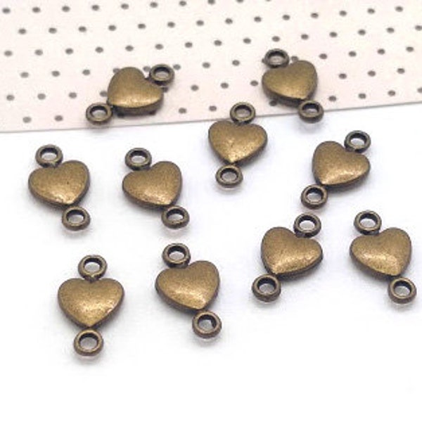 10, 50 or 100 Antique Bronze Heart Links - Small Heart Link - Lead Free Charms - Valentine Charms - Heart Charms - Heart Connectors - 14mm