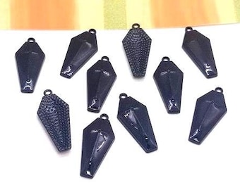Enamel Black Coffin Charms, Halloween Jewelry Pendants (26mm, 4 or 10 pieces)