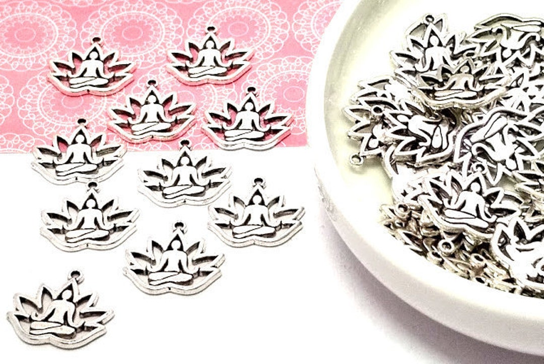 10 or 50 Silver Lotus Yoga Charms Silver Lotus Flower Charm Charms in