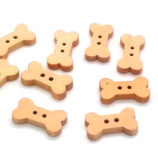 10 Wood Dog Bone Buttons -  Wood Buttons - Wooden Dog Bone - Sew on Button - Pet Buttons - Dog Lover - Dog Theme Sewing Supplies -  18mm